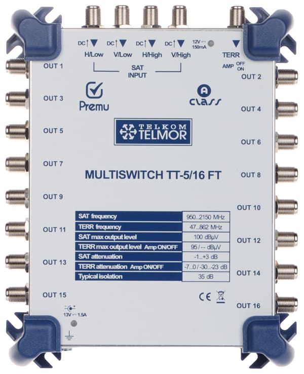 MULTISWITCH TT-5/16-FT-PREMU 5 INGÅNGAR/16 UTÅNGAR TELMOR