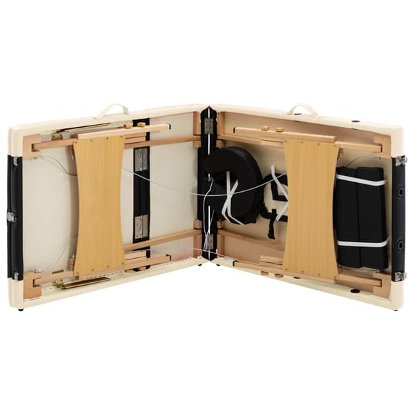 vidaXL foldbart massagebord, 3-zoner, træ, sort og beige