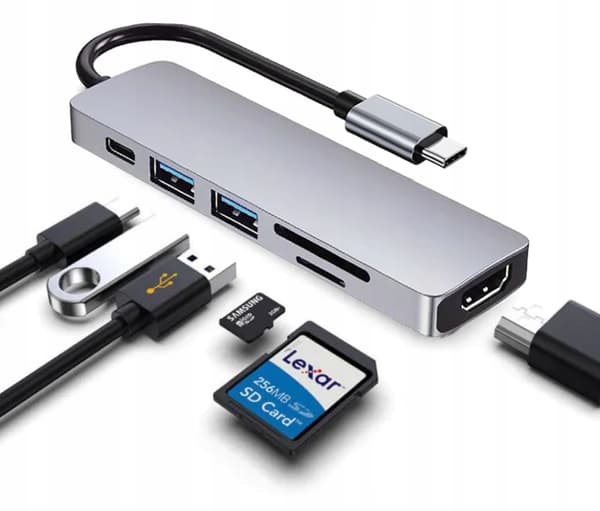 Adapter 6-i-1-hubb USB-C HDMI 4K SD Macbook Pro/Air
