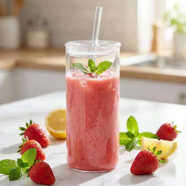 MUGG GLASFLASKA MED STRÅ 600 ml TRANSPARENT GLASLOCK