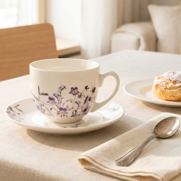 Porslinskopp med tallrik blommor LOUKA 260 ml
