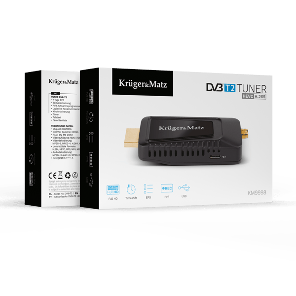 Tuner DVB-T2 HEVC H.265 mini til HDMI Kruger&Matz