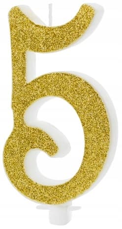 Fødselsdagslys nummer 5, guld, 10 cm, 1 stk.