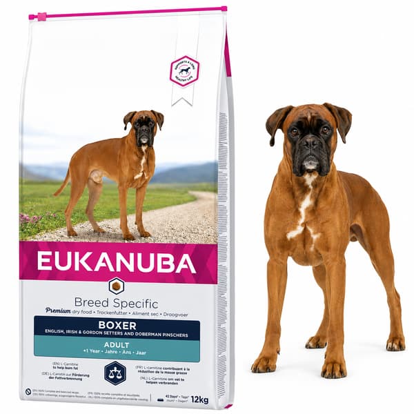 Eukanuba Adult Boxer specifikt tørfoder til hunde, 12 kg pose