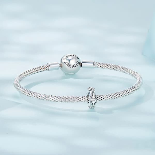 Lövdekorerad propp till berlockarmband, silver 925