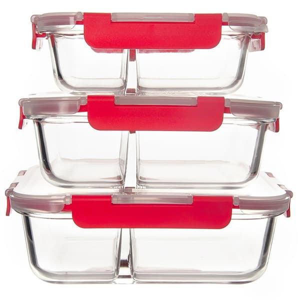 Glas matbehållare med lock och tätning delad 550 ml