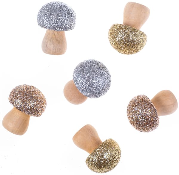 Trädekorationssvampar med glitter 6 st.