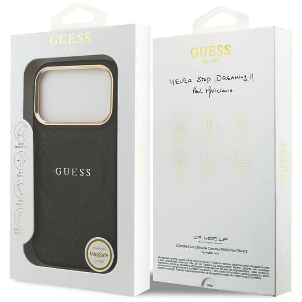 Guess Peony Hot Stamp MagSafe-etui til iPhone 17 Pro - Sort