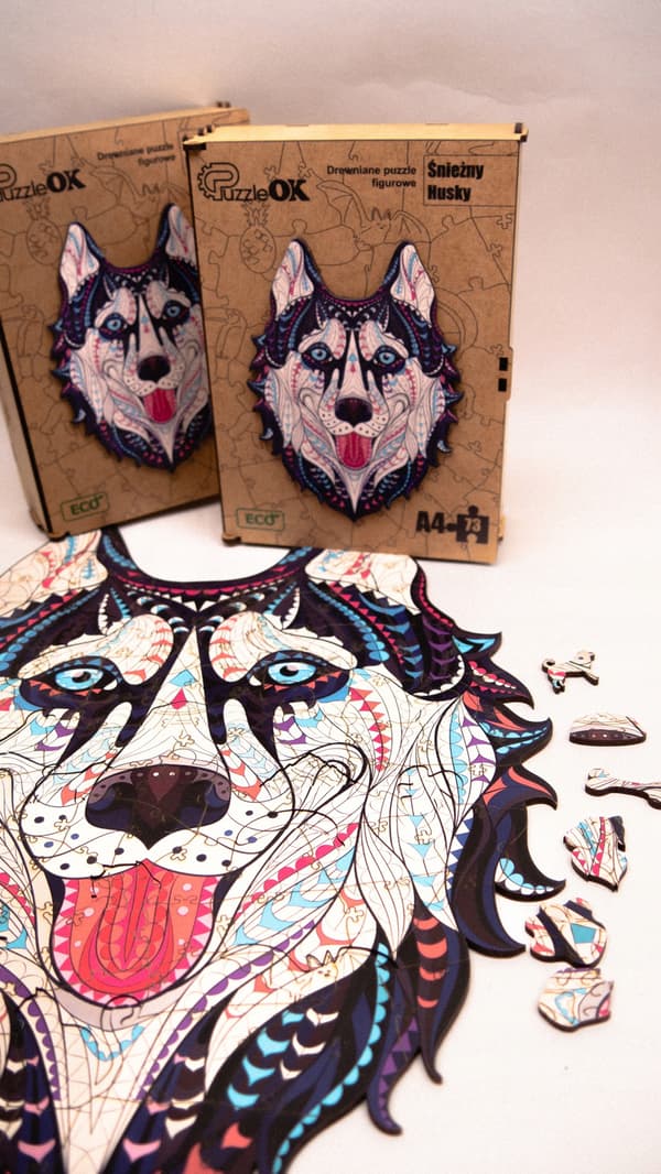 Träpussel husky snöhund pussel A4