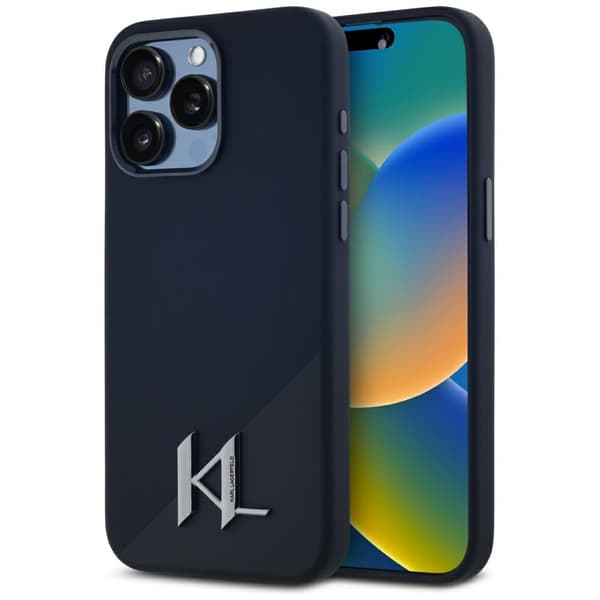 Karl Lagerfeld Silikone Shadow Metal Initial MagSafe-etui til iPhone 15 Pro, sort