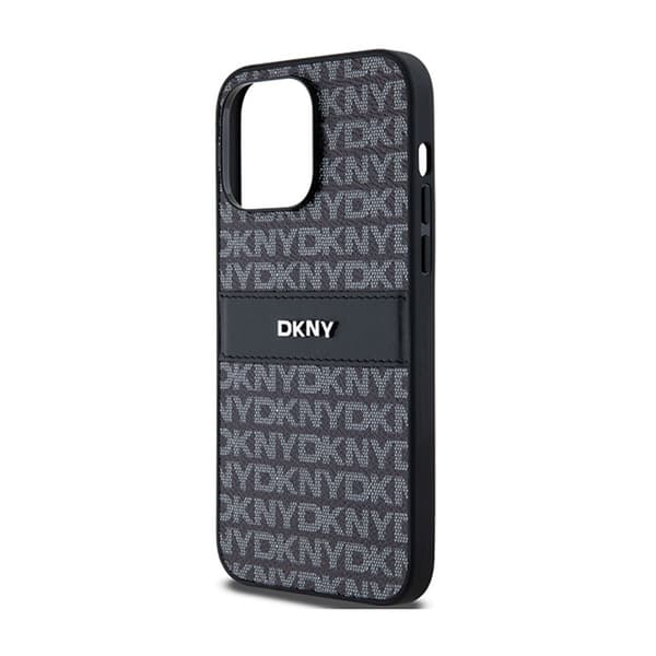 DKNY Læder Mono Stripe & Metal Logo - iPhone 14 Pro Max Etui (Sort)