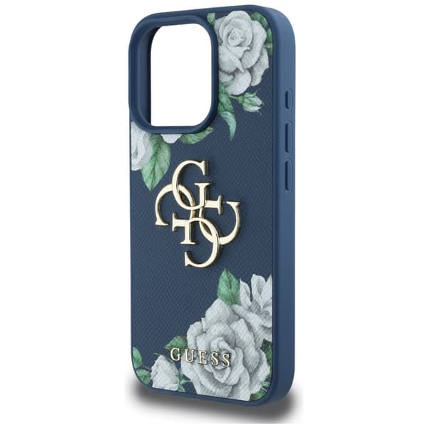 Guess Grained Roses Big 4G logo cover til iPhone 16 Pro Max blå