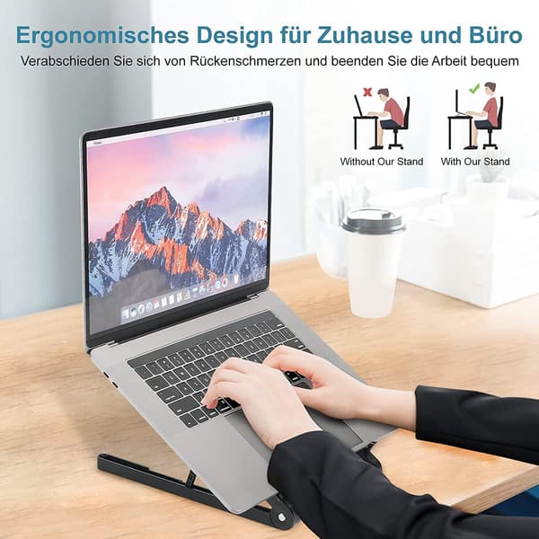 Laptopställ, justerbart bord, svart, hopfällbart med fläkt