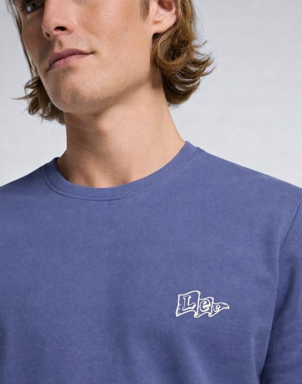 Lee FLAG CREW Academy Blue blå bomullshoodie herr med logga M
