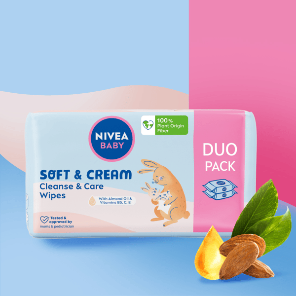 NIVEA BABY Soft & Cream vådservietter 2 x 57 stk.