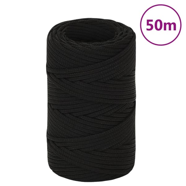 vidaXL arbejdsreb, sort, 2 mm, 50 m, polyester