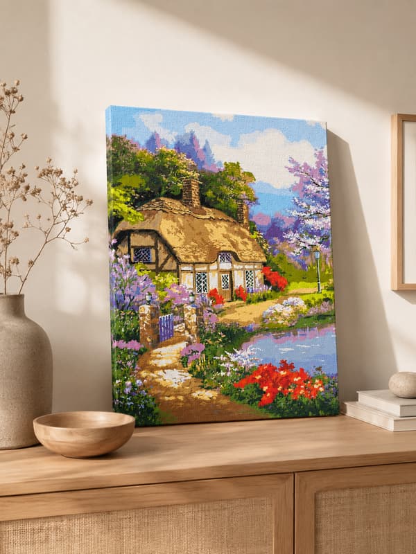 Målning med siffror med ram lantligt hus 40x50 cm
