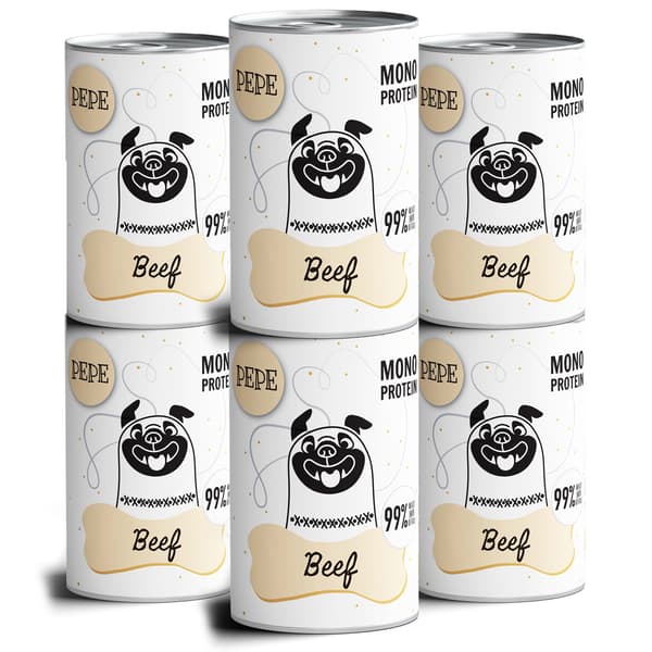 Kæledyrsboks | PEPE | Vådfoder til hunde 400g - PEPE Oksekød | Oksekød 6x400g