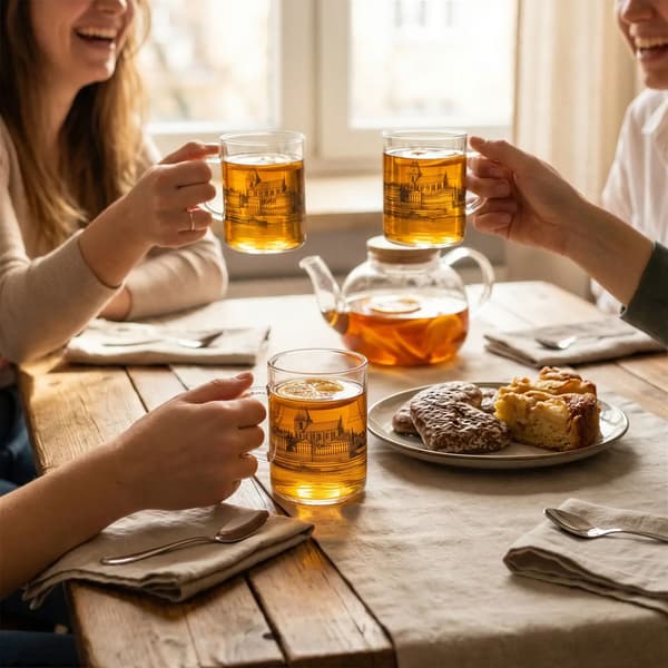 GLASMUGG MED TRYCK STADEN TORUŃ 400 ML SET MED 6 GLASMUGGAR GLAS