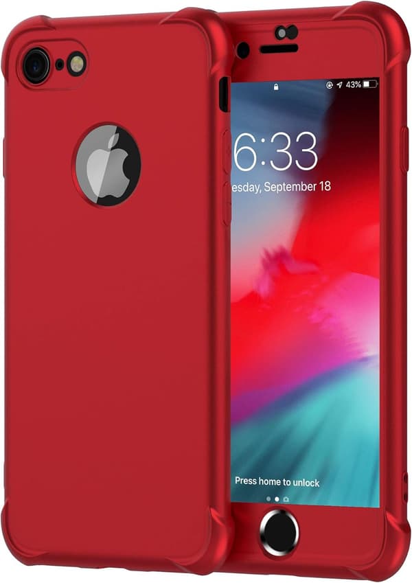 RØDT ETUI TIL IPHONE 7/8 4,7' 2x HÆRDET GLAS