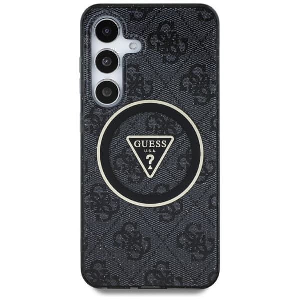 Guess 4G Glitter Triangle Buttons MagSafe - Etui til Samsung Galaxy S25 (Sort)