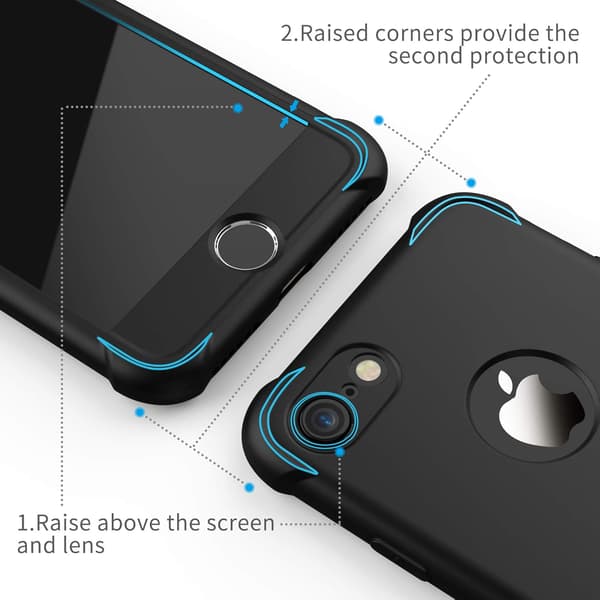 MUSTA SUOJA IPHONE 7/8 4.7':LLE, 2 KARKAISTU LASILLA