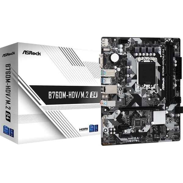 ASRock B760M-HDV/M.2 D4 Micro ATX moderkort, LGA 1700, DDR4