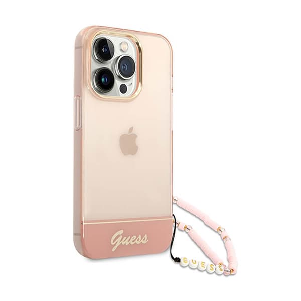 Guess Translucent Pearl Strap - iPhone 14 Pro-skal (rosa)
