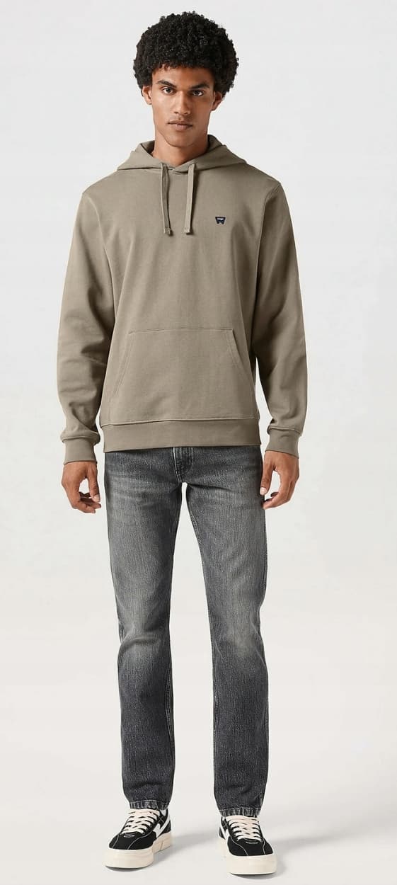 Wrangler enfärgad hoodie brun bomullströja med känguruificka M