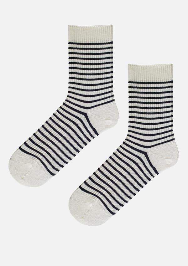 Sockor med svarta ränder och elastiskt sockenband Stripes 36/40 VIT