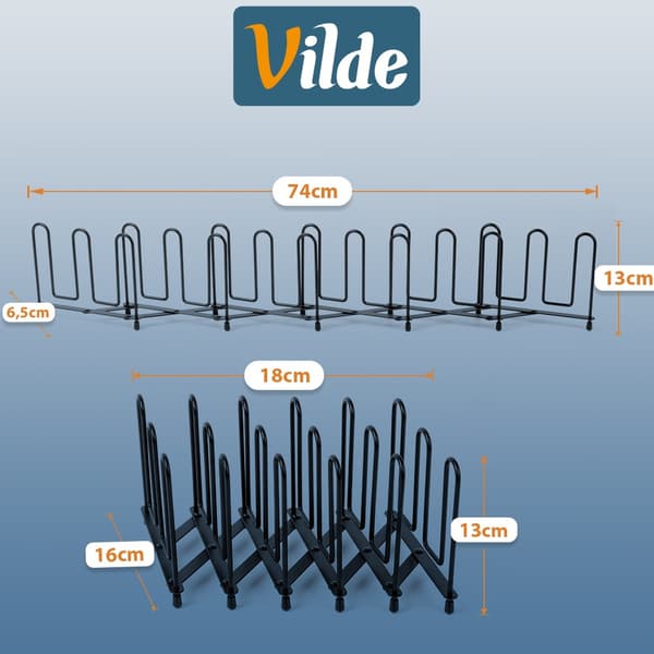 Stativ til låg og tallerkener metal sort foldbart 8-74 cm