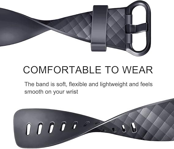 2x Rem til Fitbit Charge 3/4 Sort grå TPU vandtæt armbånd L