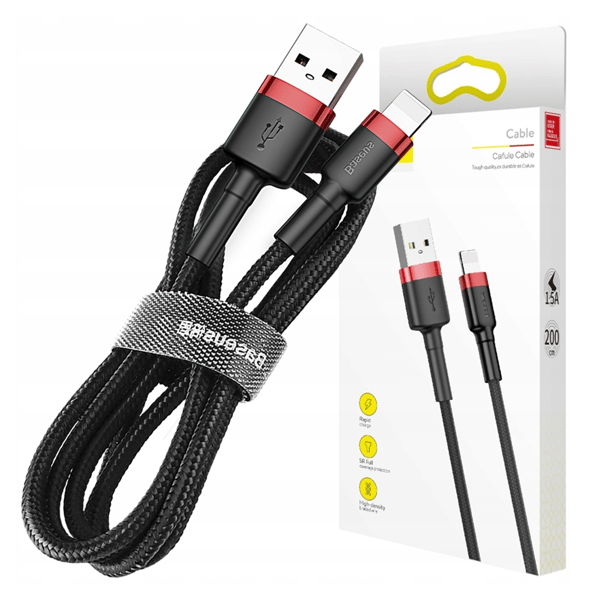 Baseus Cafule Lightning USB-kaapeli 1.5A 2m (musta-punainen)