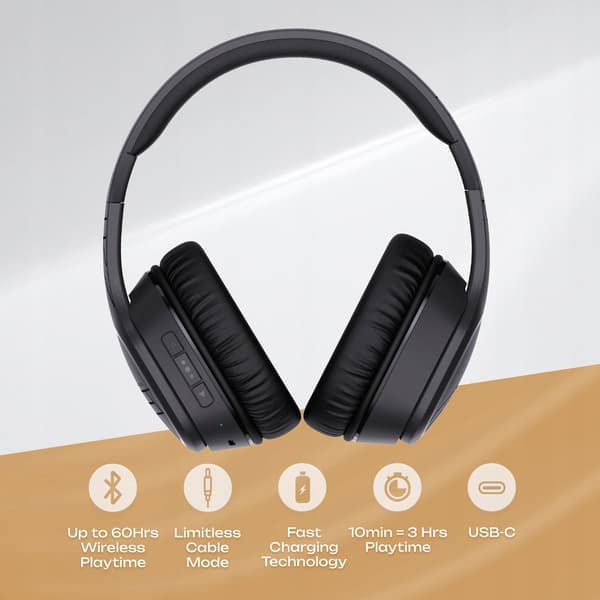 PowerLocus P7 Sorte Over-Ear Bluetooth Hovedtelefoner, AUX BT Mikrofon 50 timer