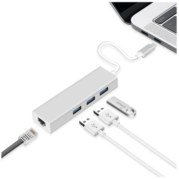 Hub USB 3.1 typ C 3x USB 3.0 Ethernet RJ-45 LAN adapter station