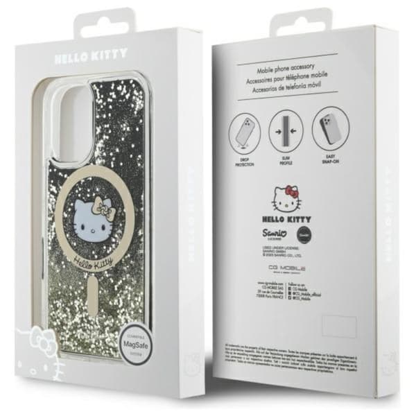 Hello Kitty Liquid Glitter Fever MagSafe - iPhone 16 cover (sort / guld)