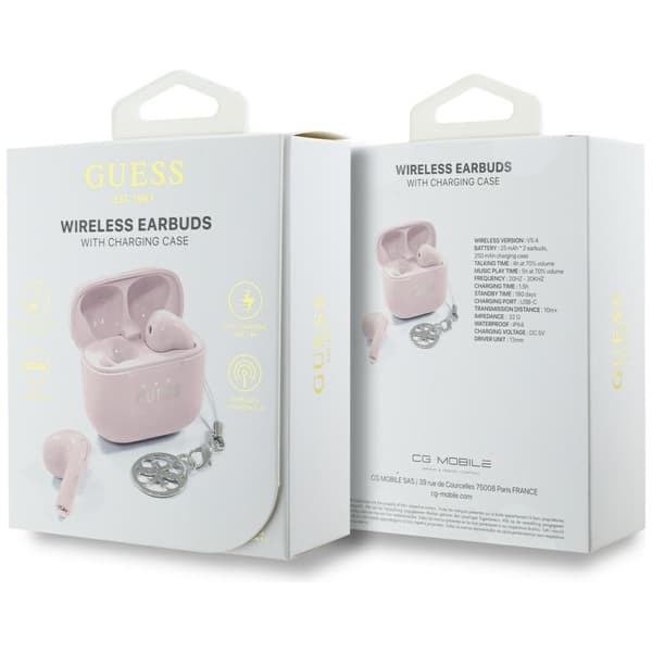 Guess Glossy Effect Printed Classic Logo & Charm Pink TWS Hovedtelefoner
