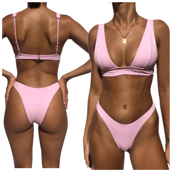 Todelt brasiliansk bikini badedragt pink strand pool S