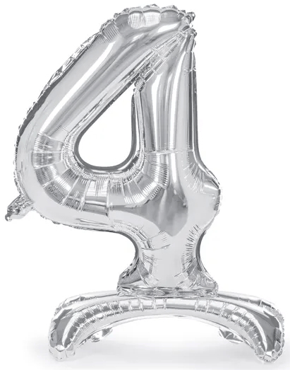 Stående foliballong nummer 4 70cm silver