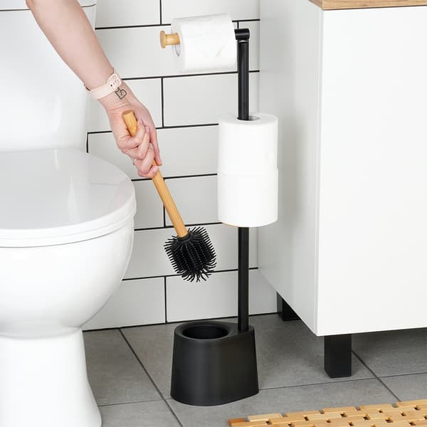Toiletpapirholder med børste sort 66 cm
