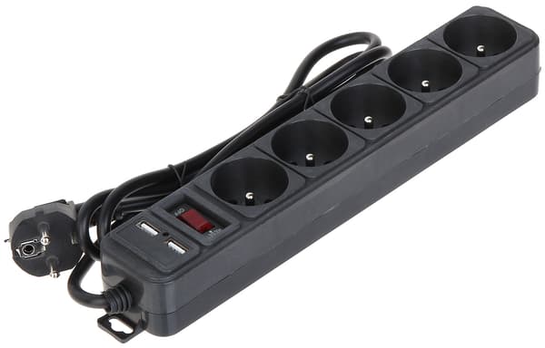 AK-SP-05U strømskinne (5 stikkontakter + 2 USB) akyga