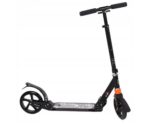 Stor byscooter med støddæmpere og standardbremser, sort