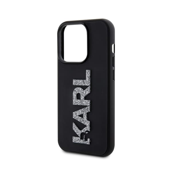 Karl Lagerfeld 3D kuminen glitterlogo - iPhone 15 Pro Max -kotelo (musta)