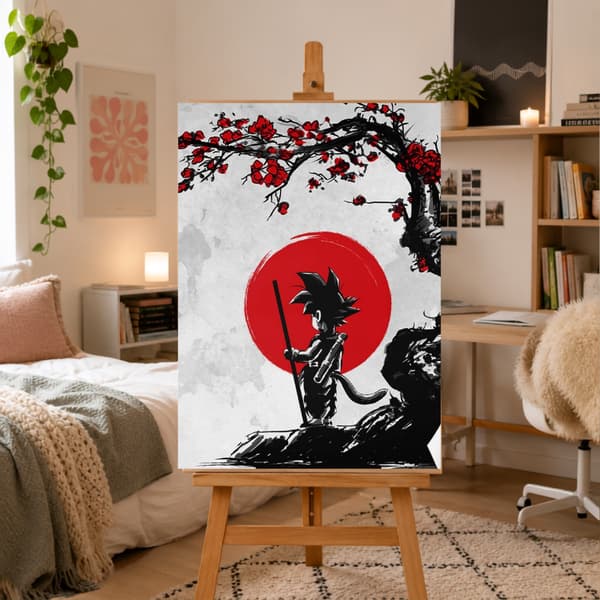 Mal efter nummer billede med ramme Goku og den røde måne 50x70 cm
