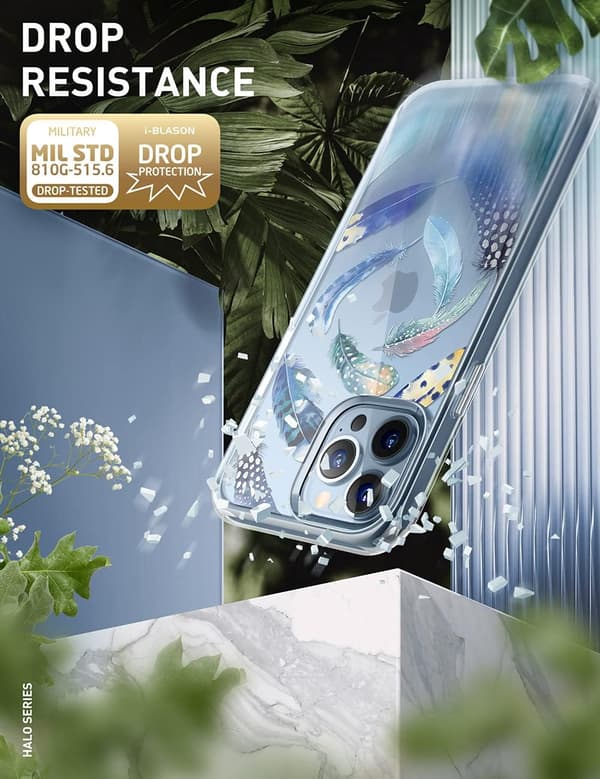 LÄPINÄKYVÄ SUOJA IPHONE 13 PRO MAXILLE, HÖYHÄNTAKANA