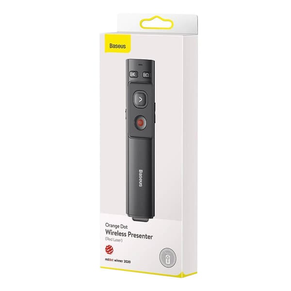 Baseus Orange Dot Multifunktionel Præsentationsfjernbetjening med Laserpointer, Batterifri (Grå)
