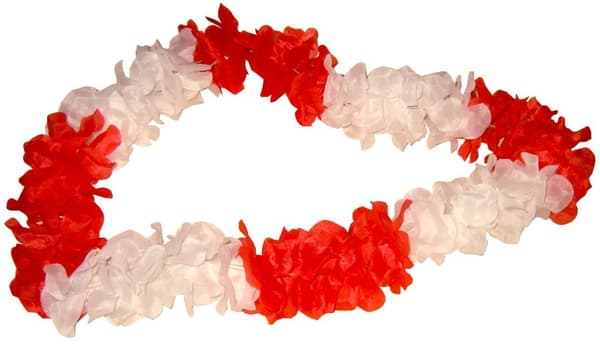 Hawaiianskt solfjäderhalsband vitt och rött