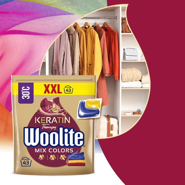 015313 Woolite Kapsler til farver med keratin 43 stk