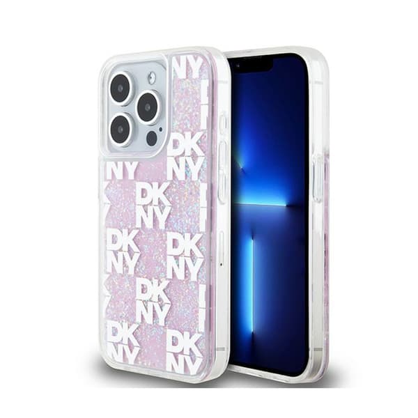 DKNY Liquid Glitter Multilogo - iPhone 15 Pro-skal (rosa)
