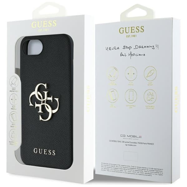 Guess Grained Big 4G Logo Small Classic Logo - Etui til iPhone 16e (sort)